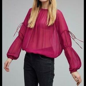 Anthropologie Seen Worn Kept Bishi Sheer Ruched  Blouse